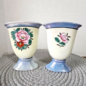 Moriyama Mori-Machi Antique Hand Painted Floral Vases